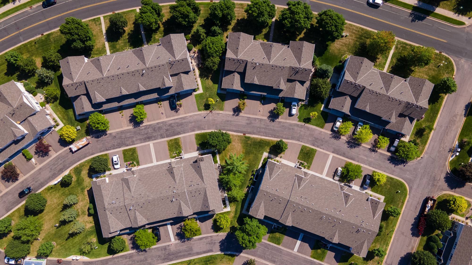 Aerial view of a multi unit living roof